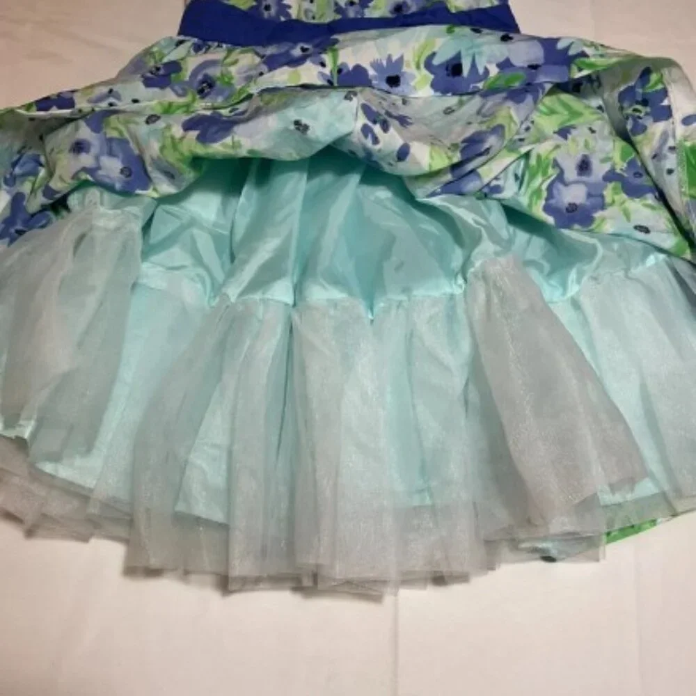 Dressed Up by Gymboree Girls 6 Blue Green Floral One Shoulder Dress Formal
